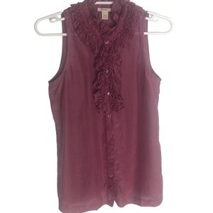 J. Crew Mauve Top Silk Ruffle High Neck Button Sleeveless D15